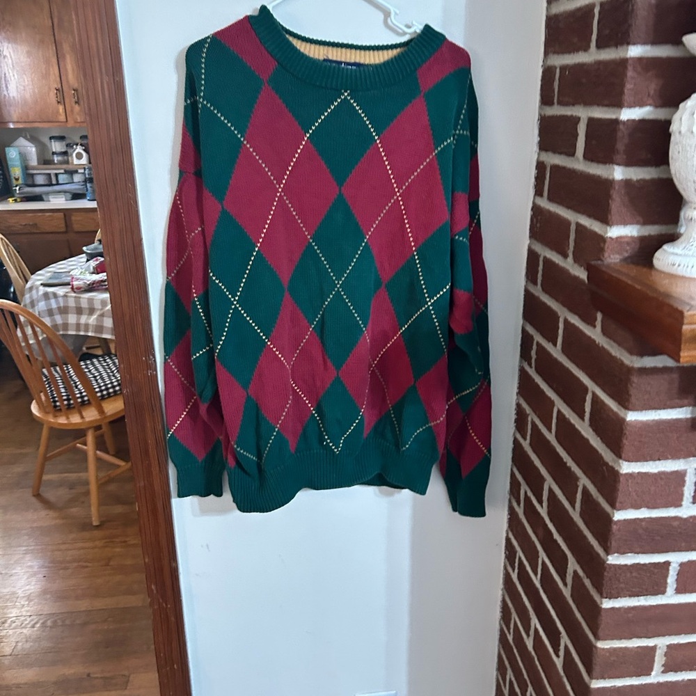 Nautica Argyle Crewneck Sweater - Red and Green Christmas size xl